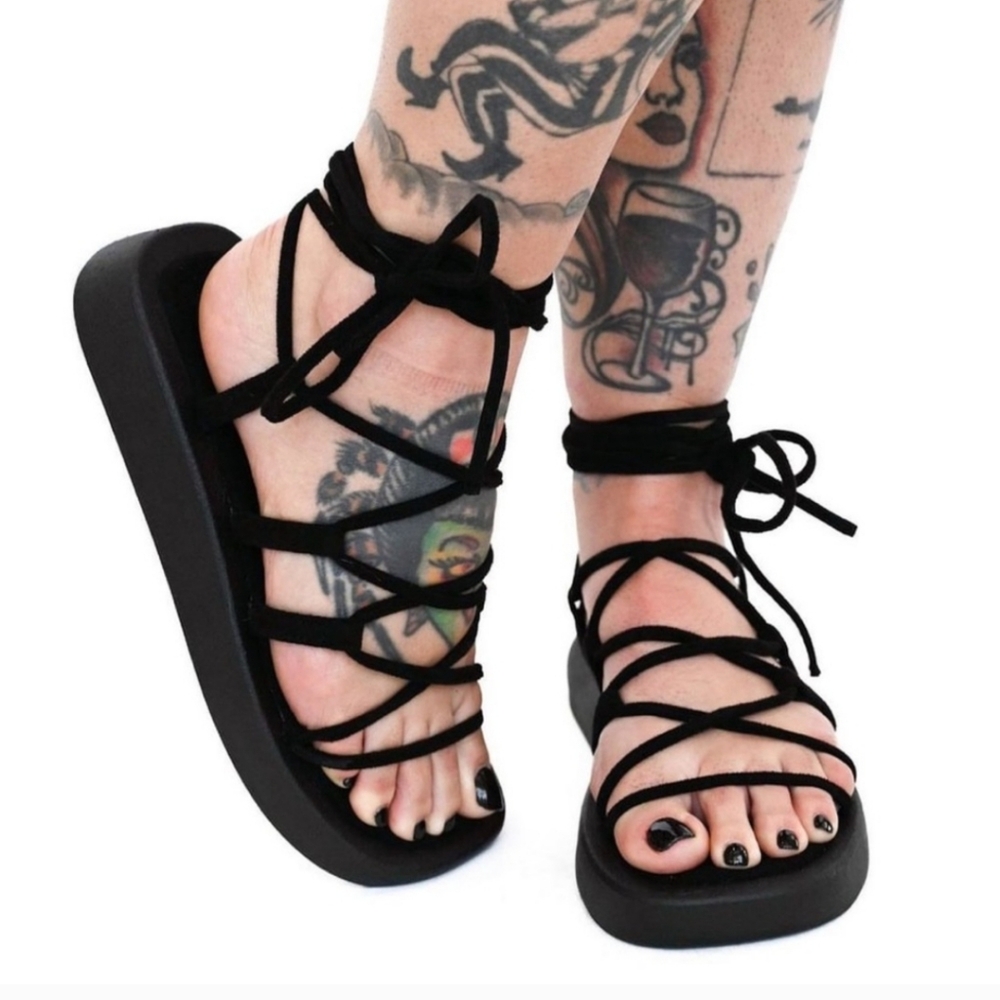 Foxblood Tie Up Platform Black Sandals size 11 — Worn Once